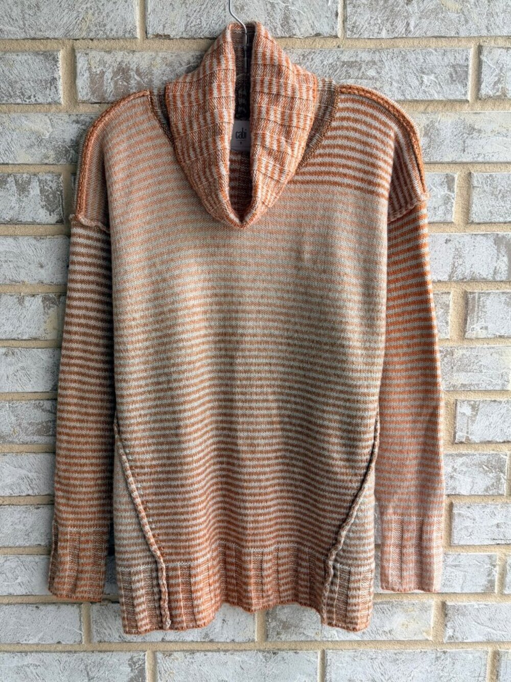 CAbi Long Sleeve Cowl Neck Multicolor Striped Pullover Sweater Women's Size S.